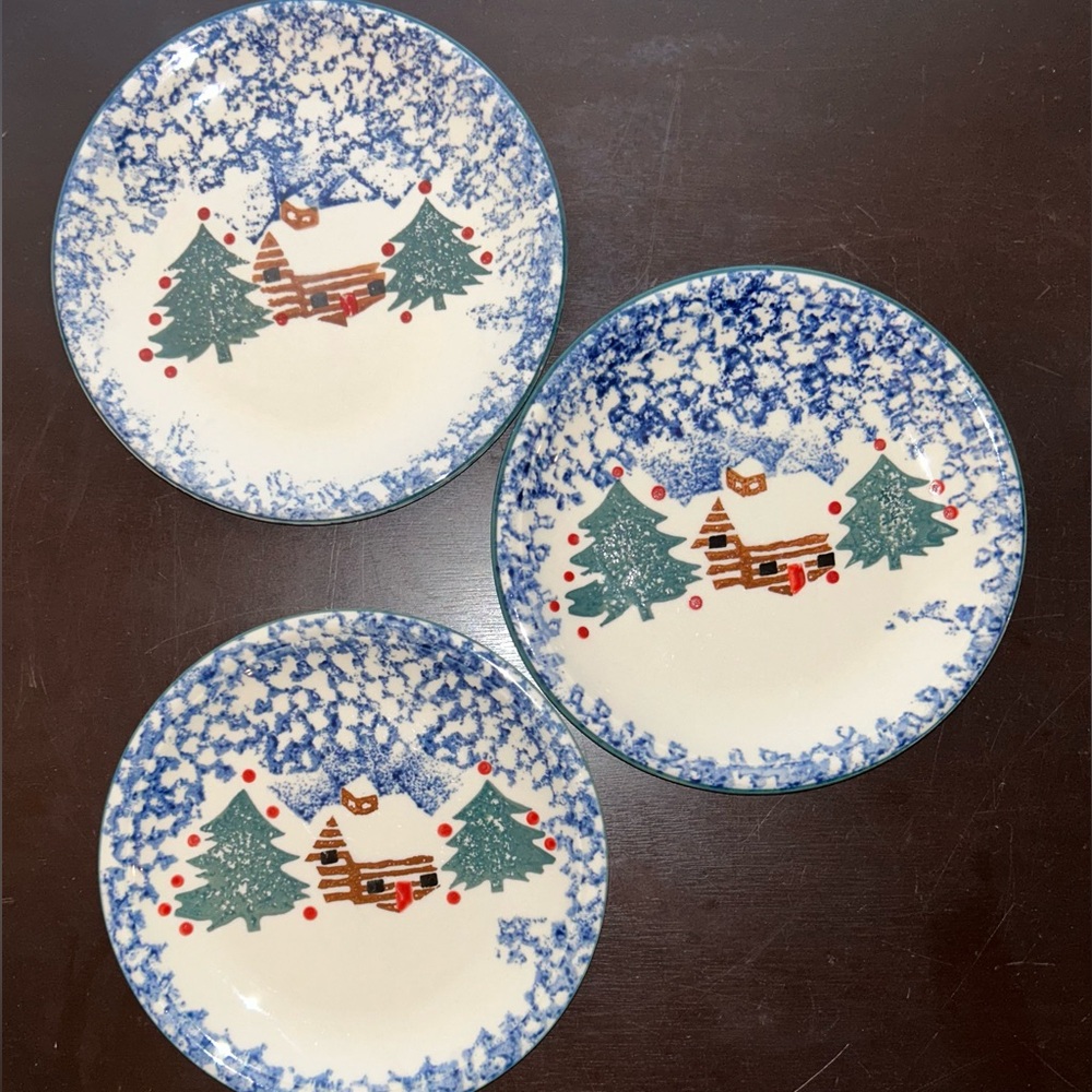 3 “Cabin In The Snow”by Tienshan w/Blue Sponge, Cabin, & Christmas Trees